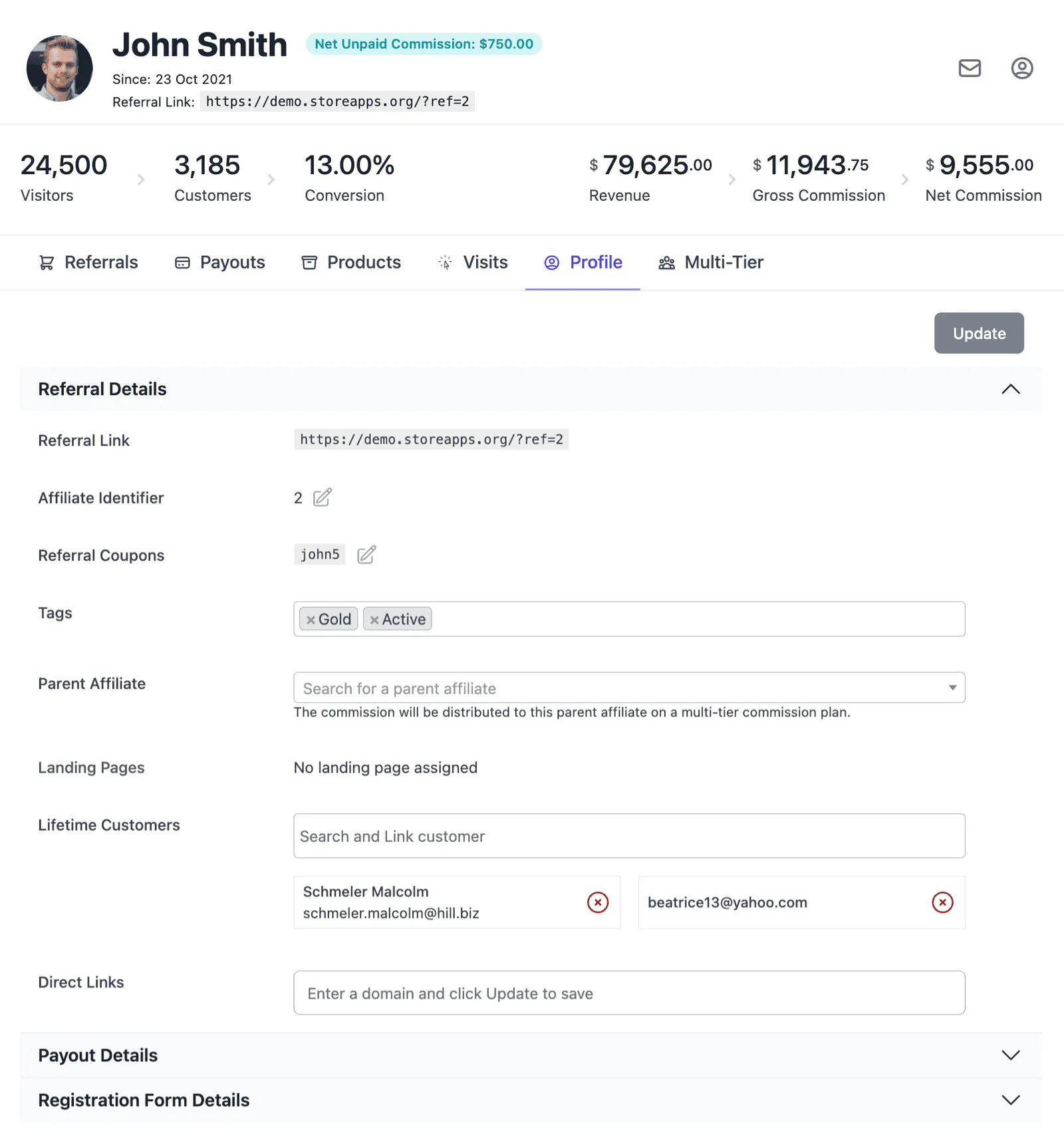 link customers with affiliates for lifetime commission