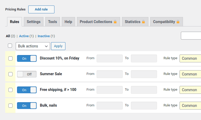 Advanced Dynamic Pricing for WooCommerce dashboard