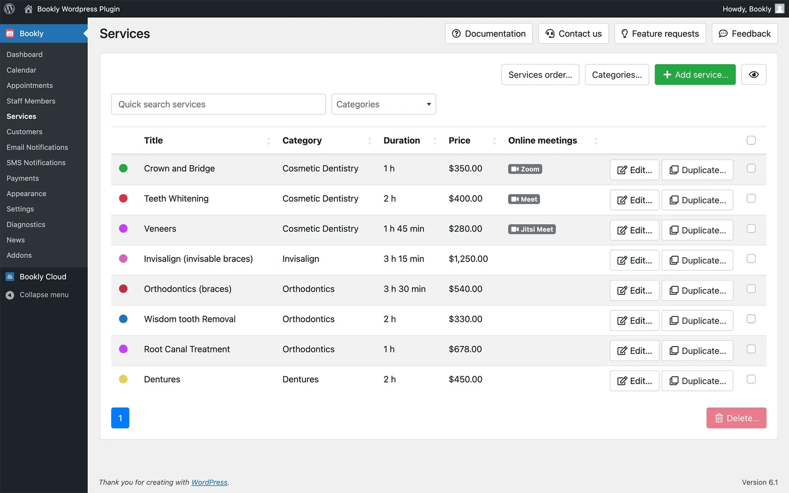 Bookly dashboard