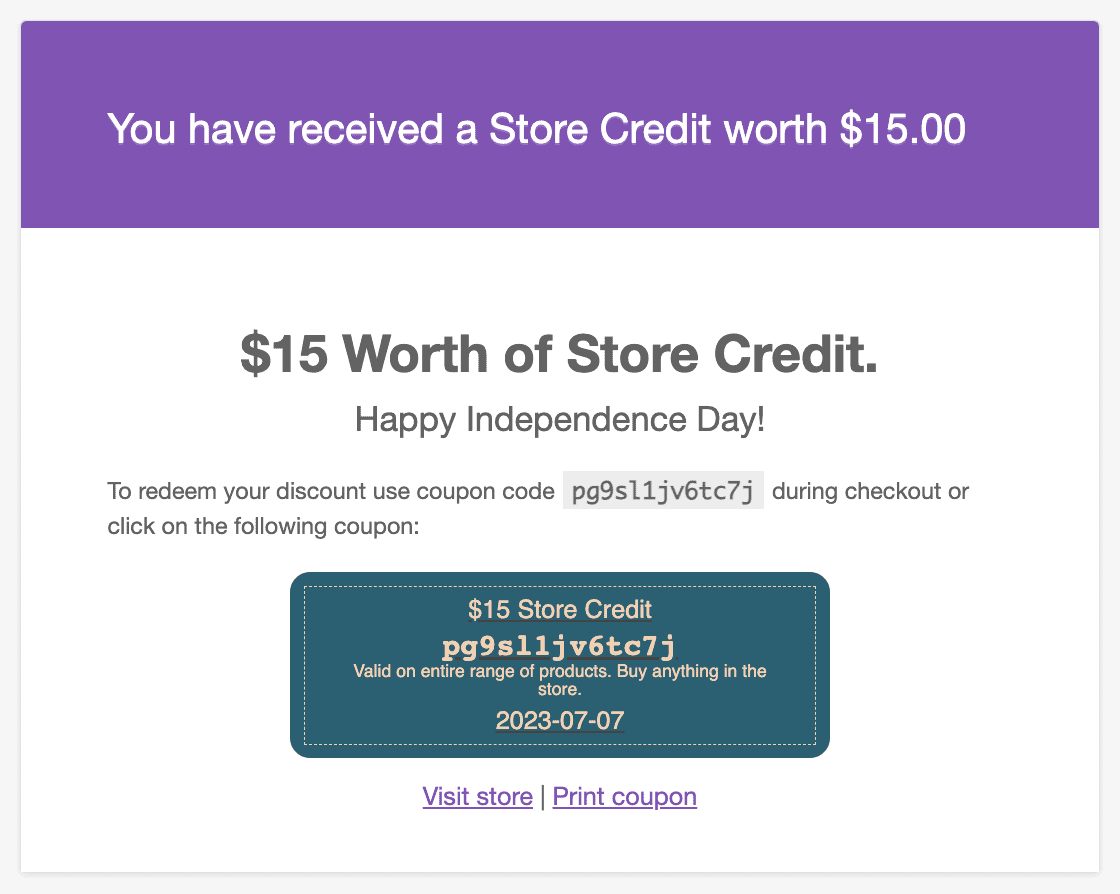 sending store credit via email