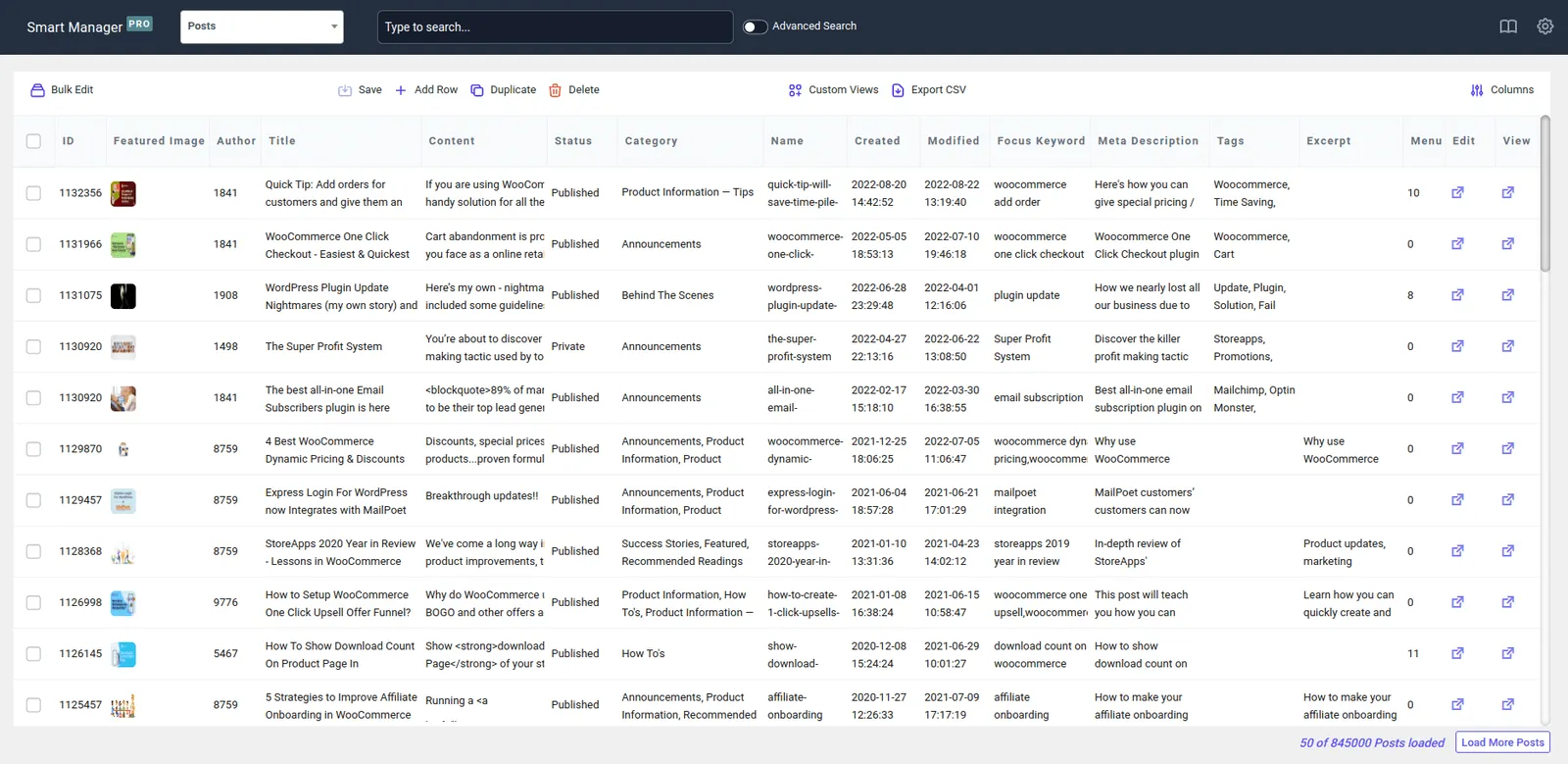 WordPress content management with Smart Manager