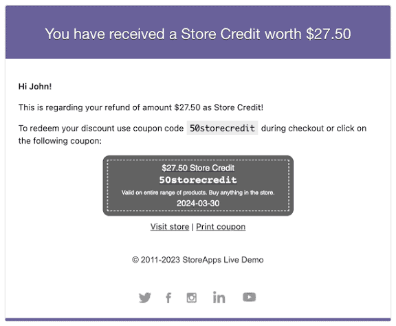 Store credit coupons