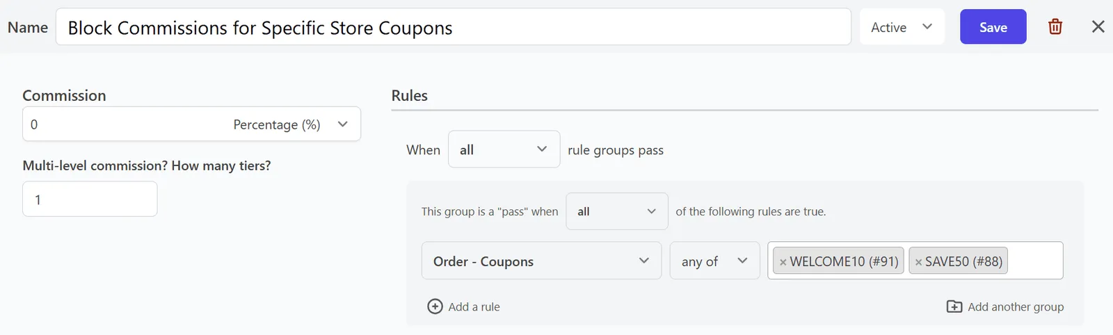 Exclude affiliate commission on store coupons