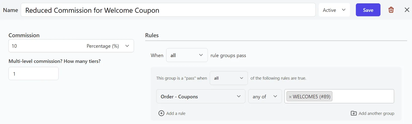 provide less affiliate commission on store coupons