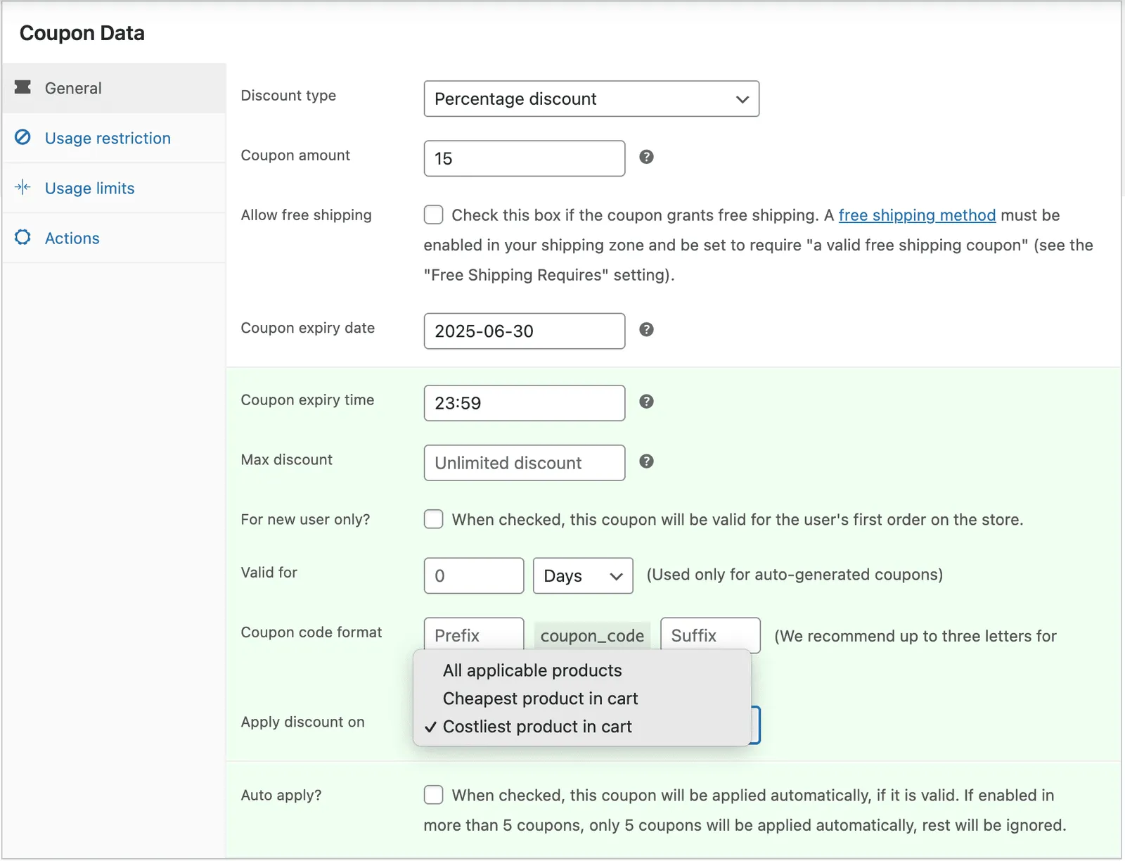 expensive product discount coupon setting
