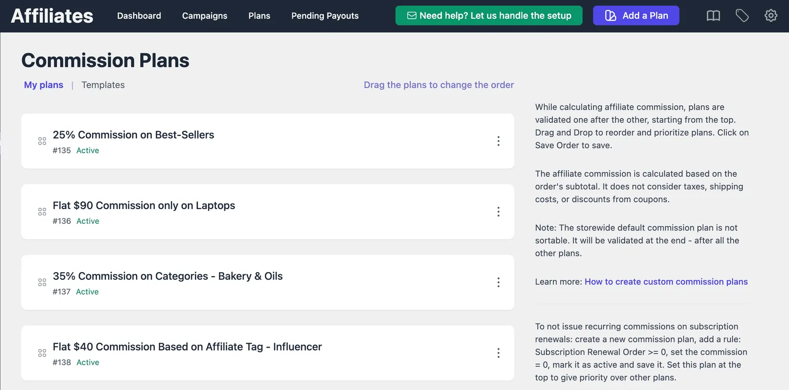 fashion affiliate program commision plans dashboard