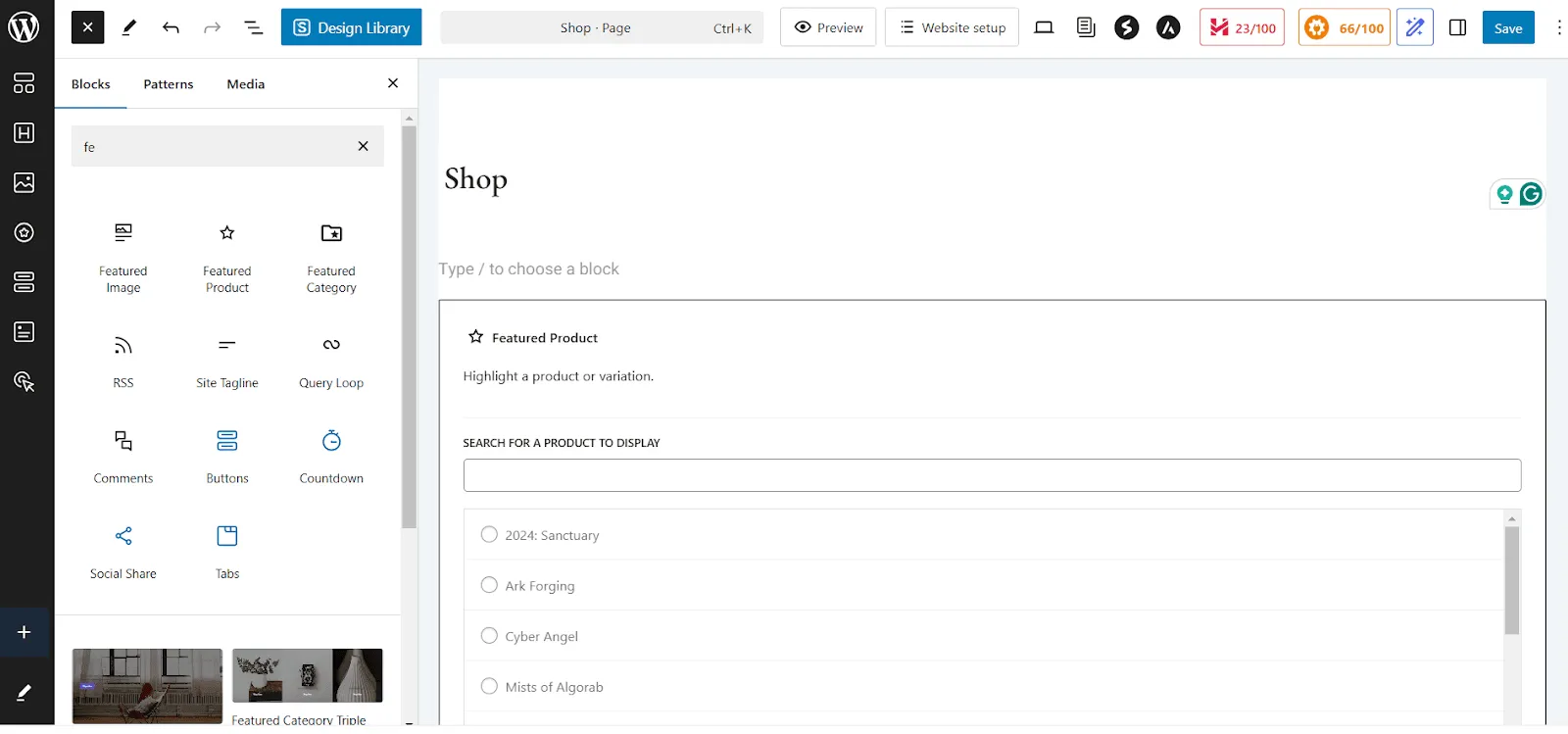 add featured product blocks to customize woocommerce shop page