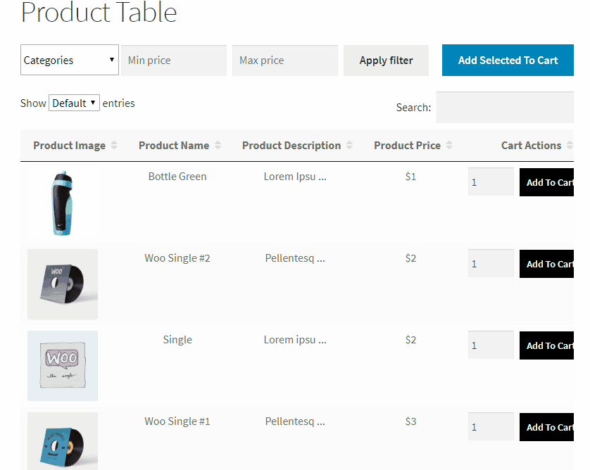product tables for woocommerce plugin