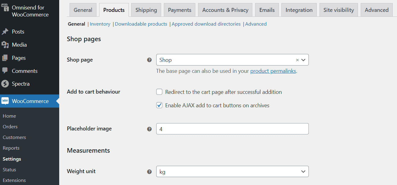select the WooCommerce shop page to edit
