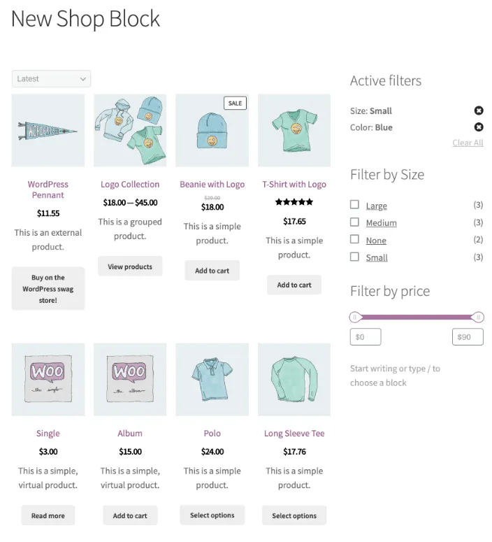 woocommerce shop page editor: adding new shop block