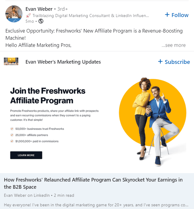 affiliate marketing on linkedin by freshworks
