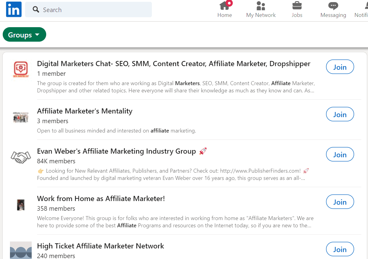 find affiliate marketers from linkedin groups