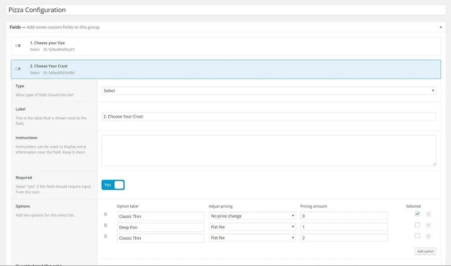 Advanced Product Fields plugin backend configuration
