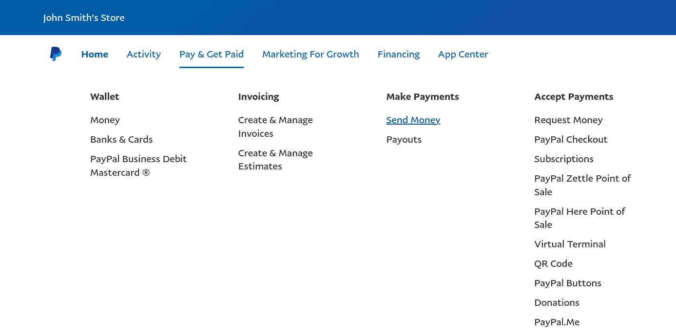 send money option PayPal 