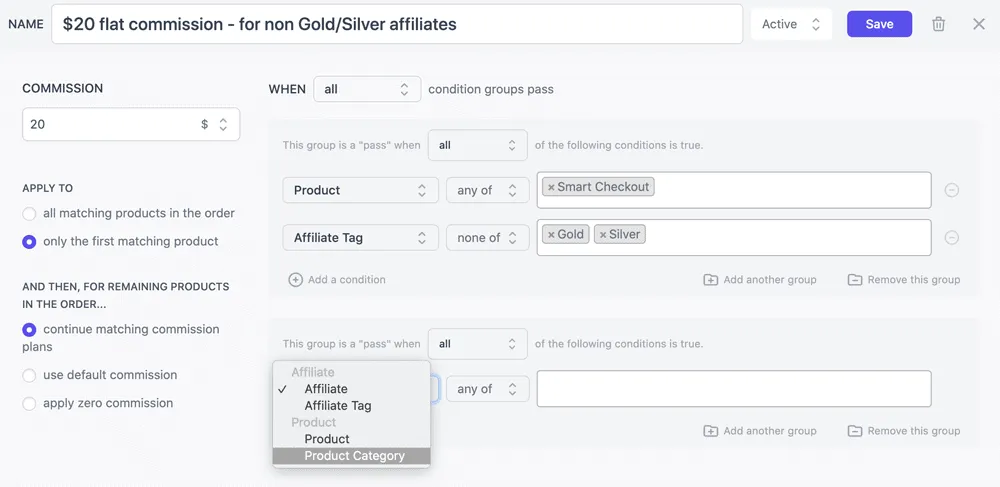Affiliate commission plans