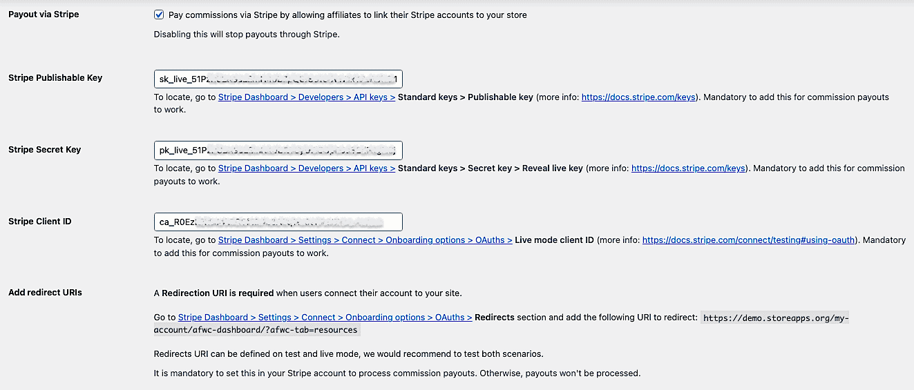 Stripe payouts settings