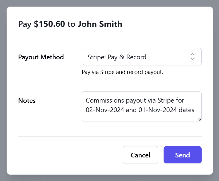 select Stripe to send affiliate payouts