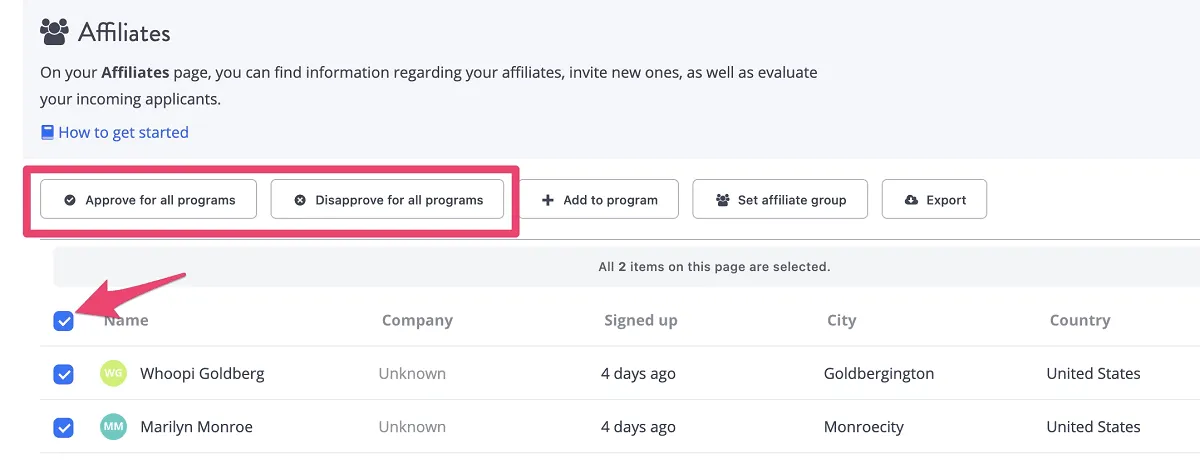 Tapfiliate affiliates approval rejection