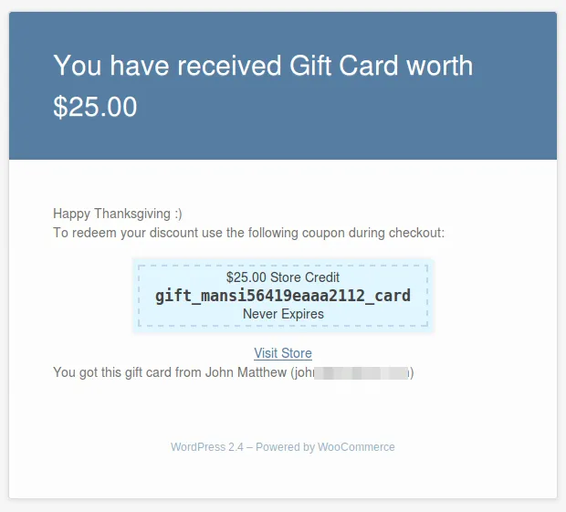 gift card in email