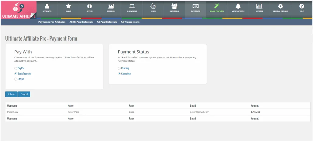 Ultimate affiliate payouts dashboard