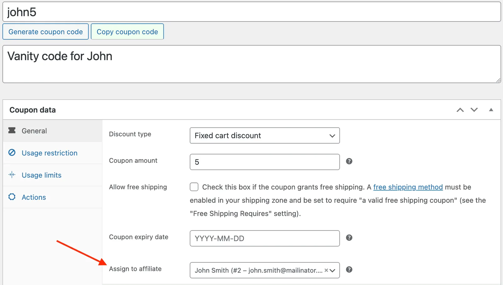 create vanity coupon code