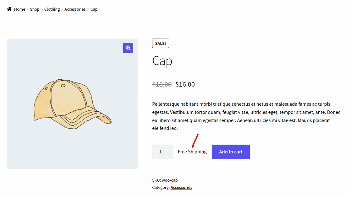 text before add to cart button