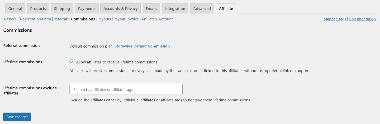 Affiliate for WooCommerce commission settings