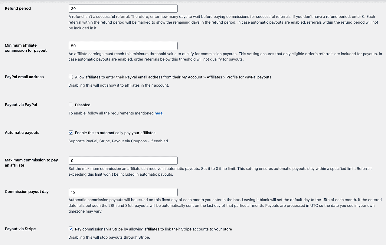 Stripe automated commission payout settings