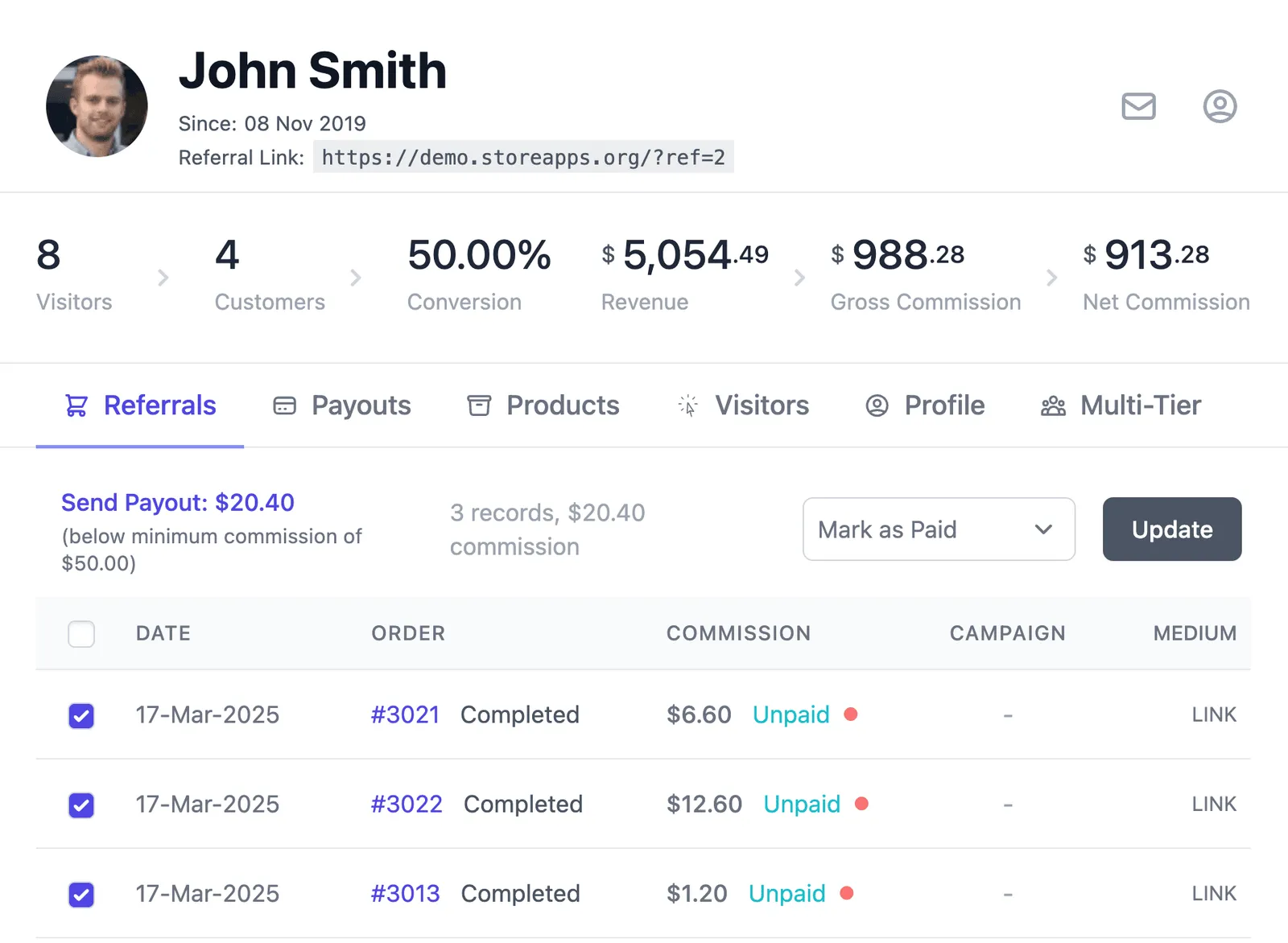 select orders for store credit payout
