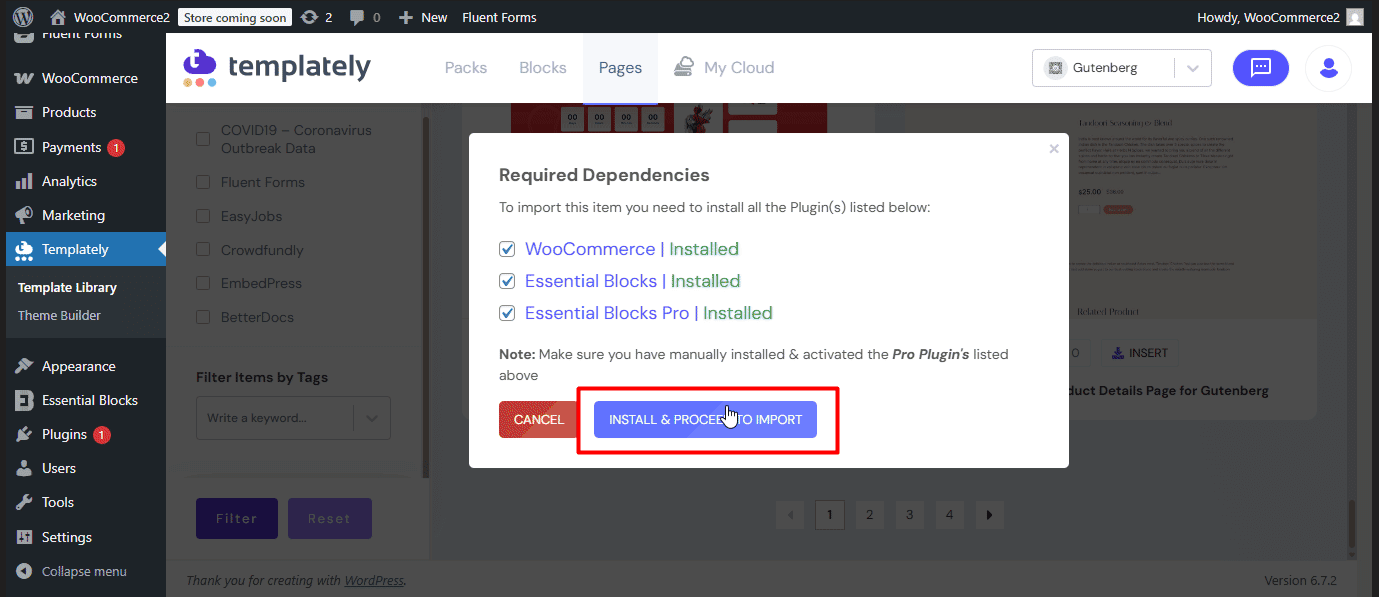 Install and proceed with essential blocks