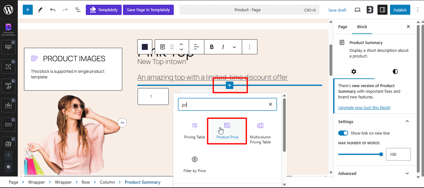 product pricing block