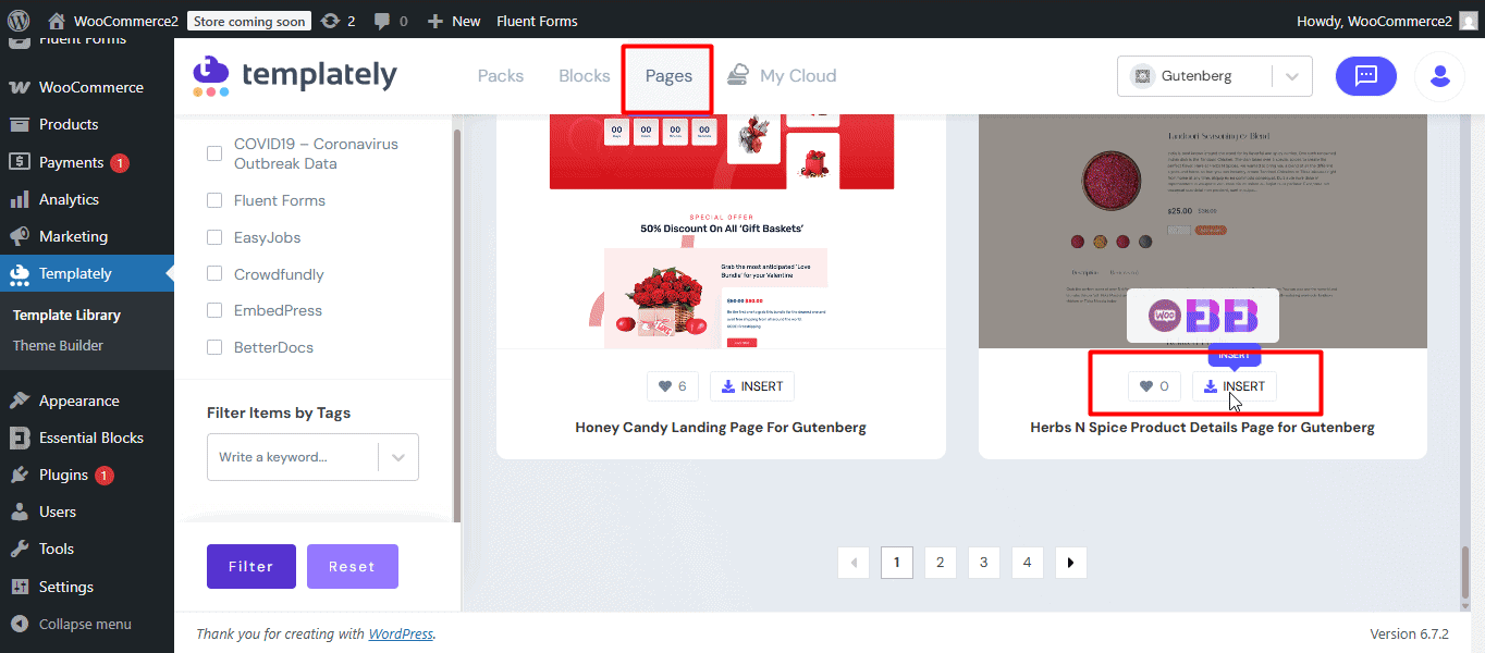 select and insert product page