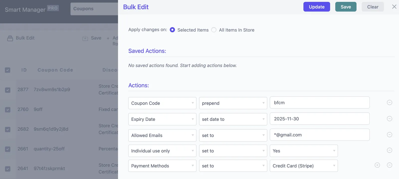 WooCommerce bulk edit coupons