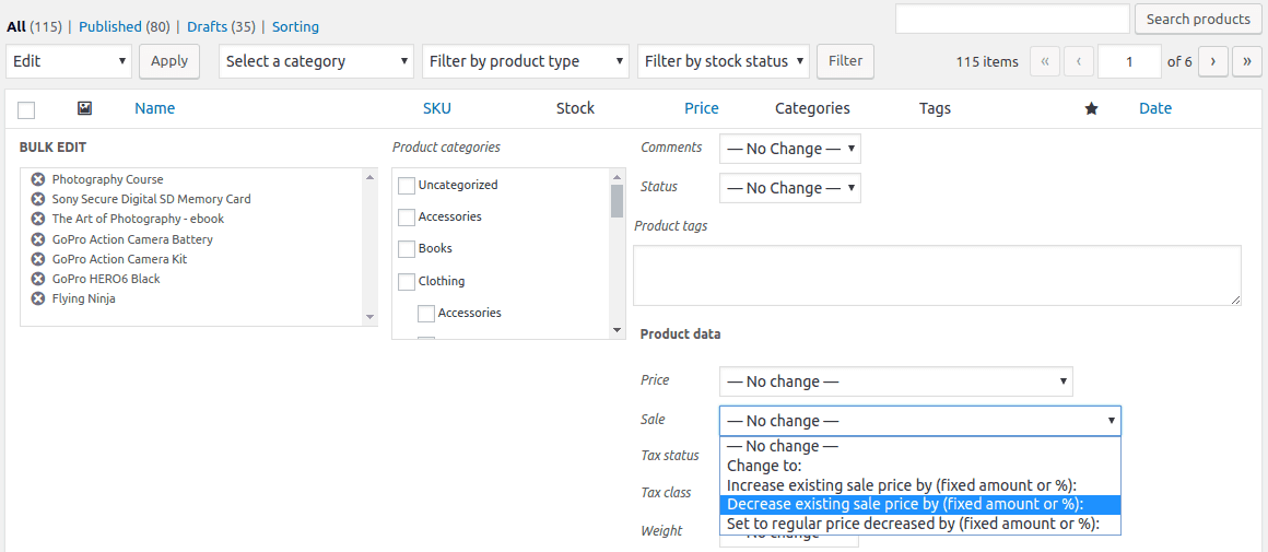 WooCommerce bulk edit product prices
