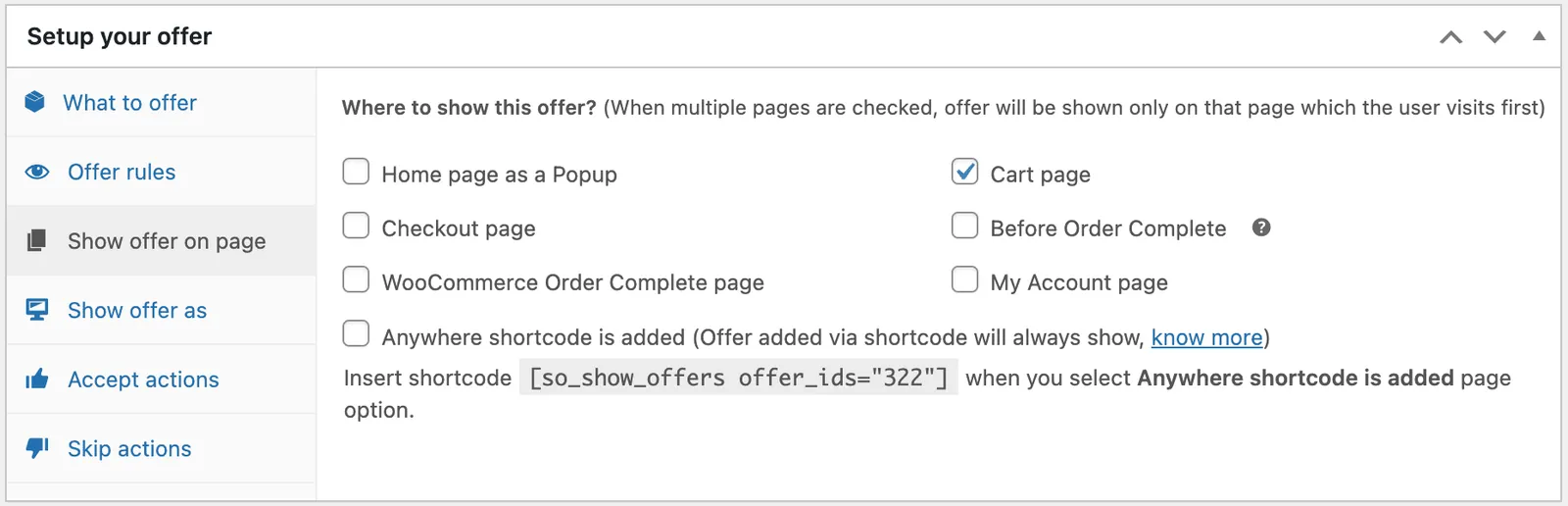 Select cart page to display upsell offer