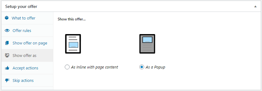 Select Popup to show upsell
