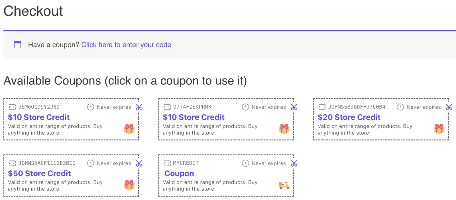show coupons at checkout