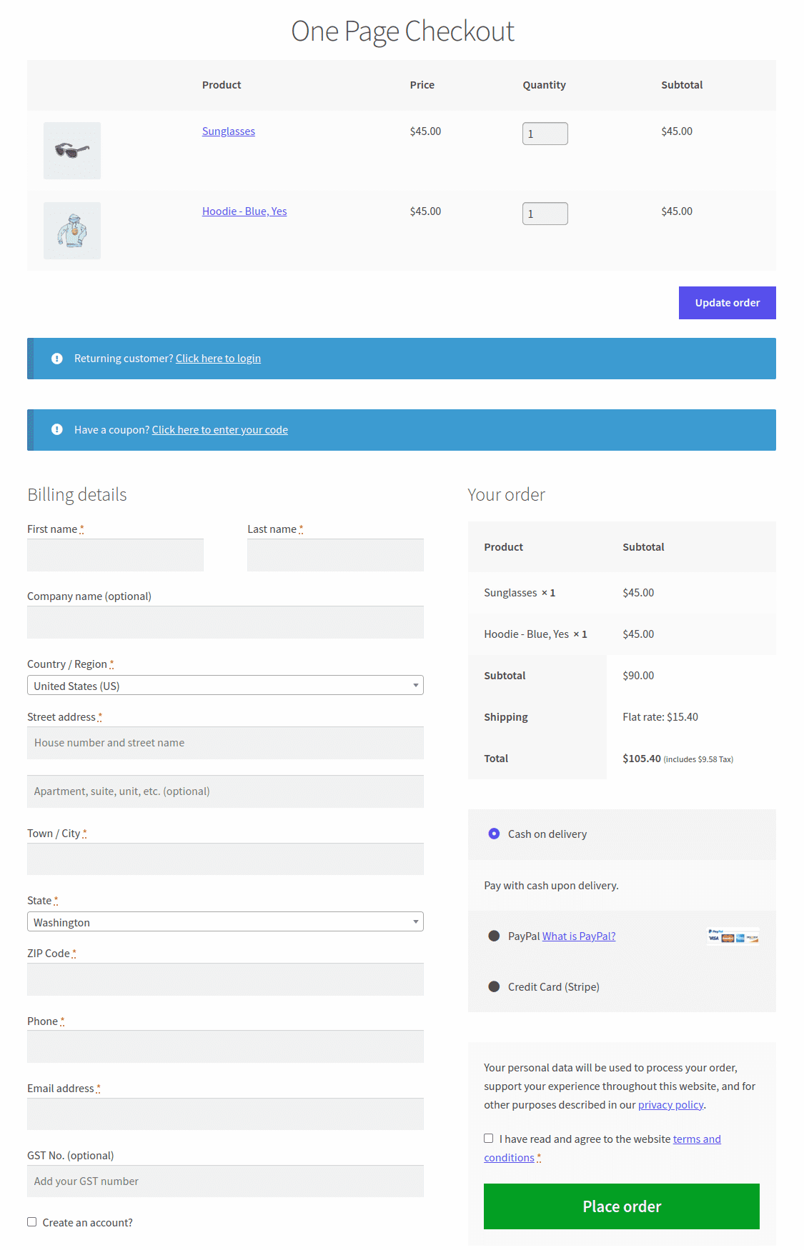 cashier one page checkout woocommerce plugin