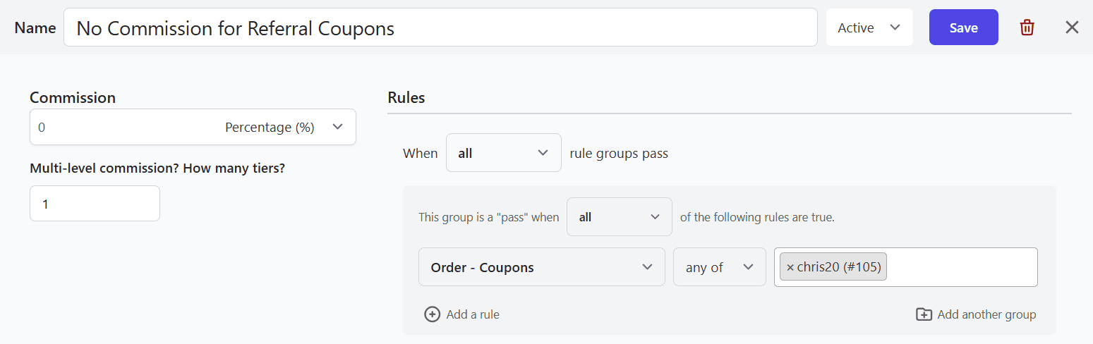 no commission for referral coupon plan