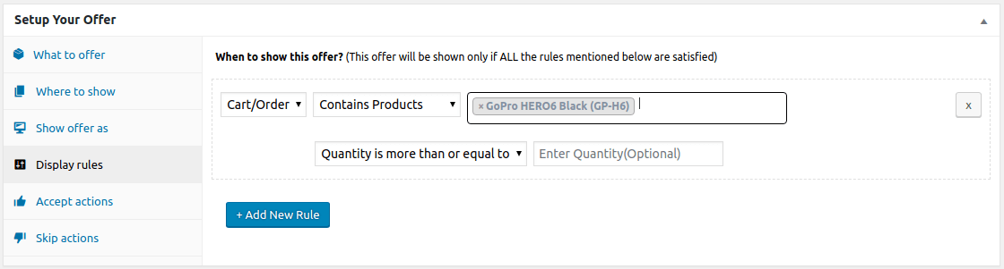 Set rules to show upsell