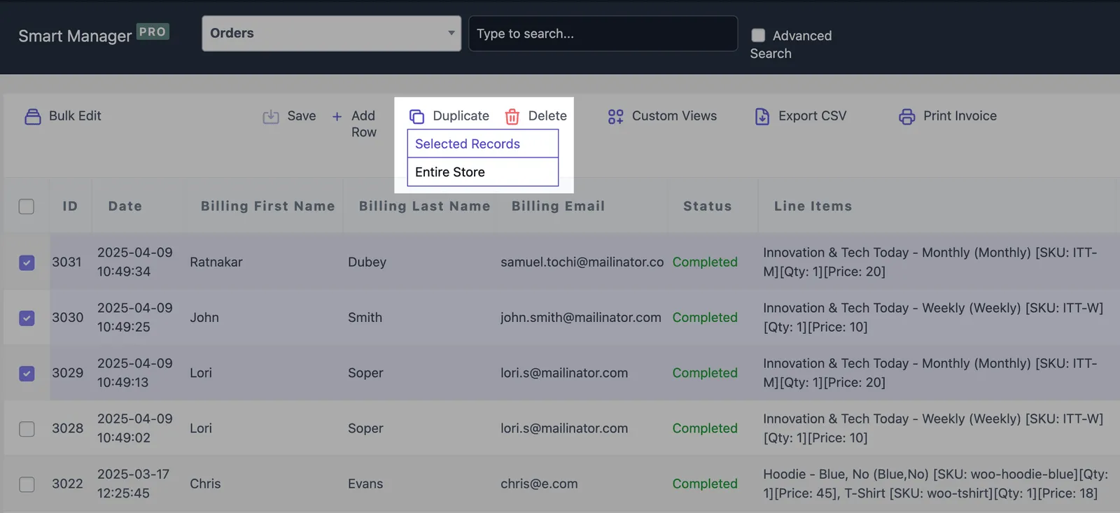 WooCommerce duplicate orders option