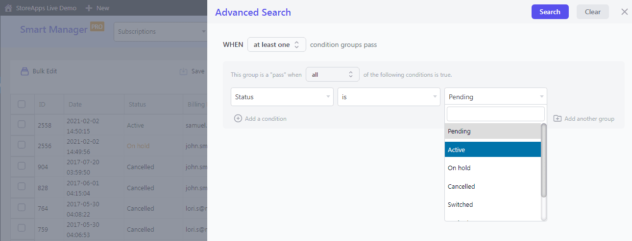 WooCommerce export subscriptions based on status