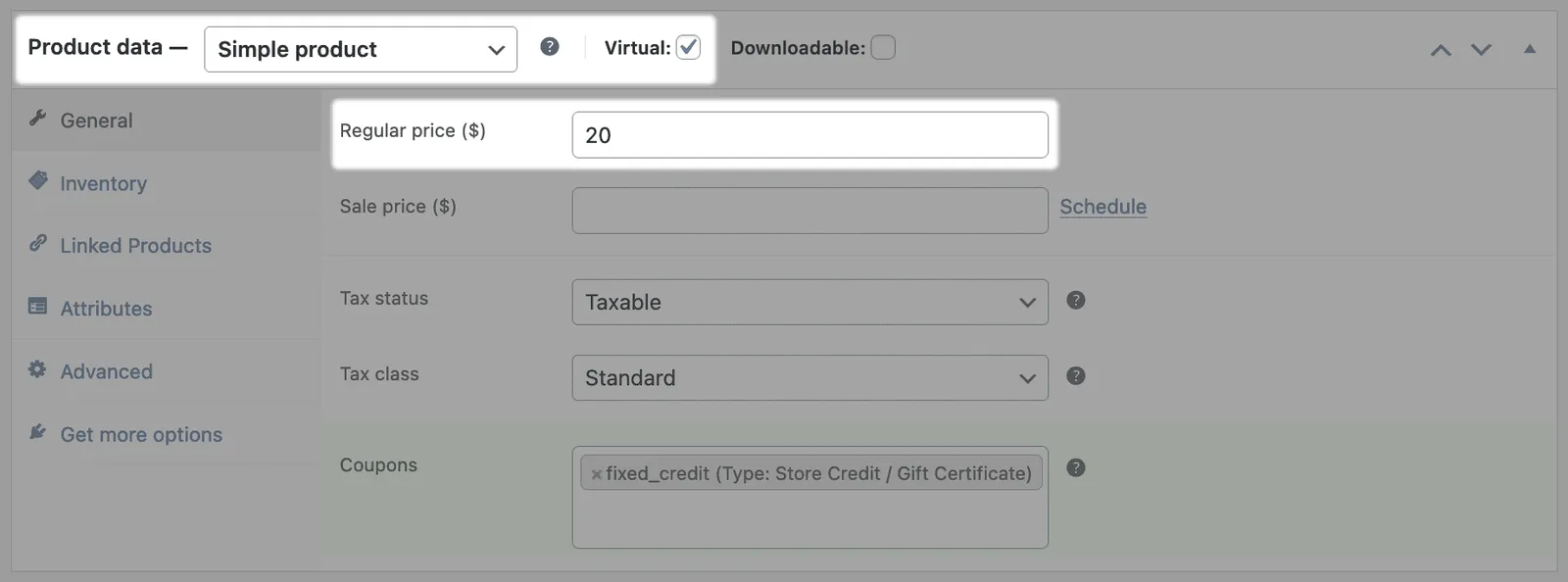 Fixed amount gift card setting