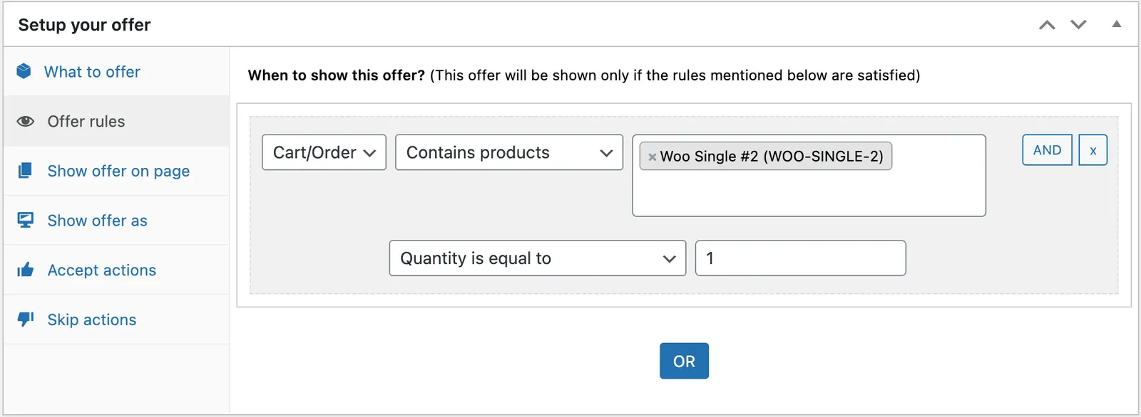 set rules to show the offer