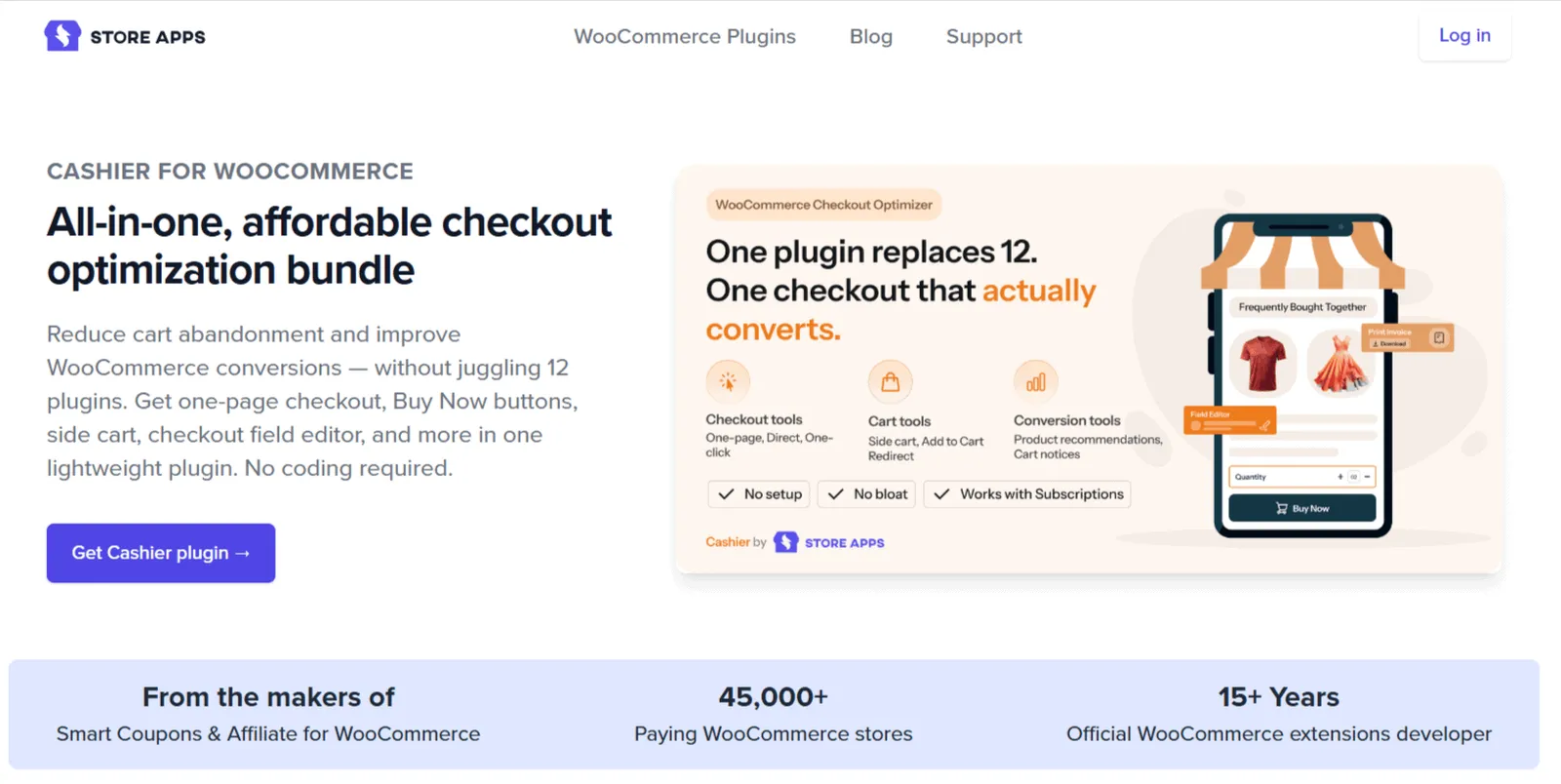 Cashier for WooCommerce product page listing checkout tools, cart tools and conversion tools