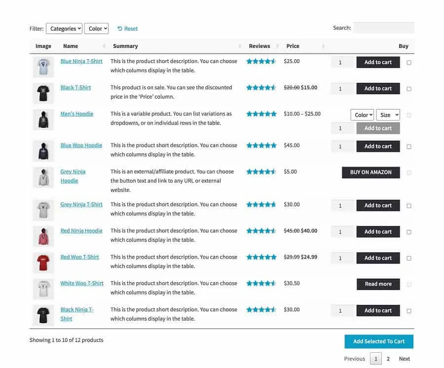WooCommerce Product Table plugin