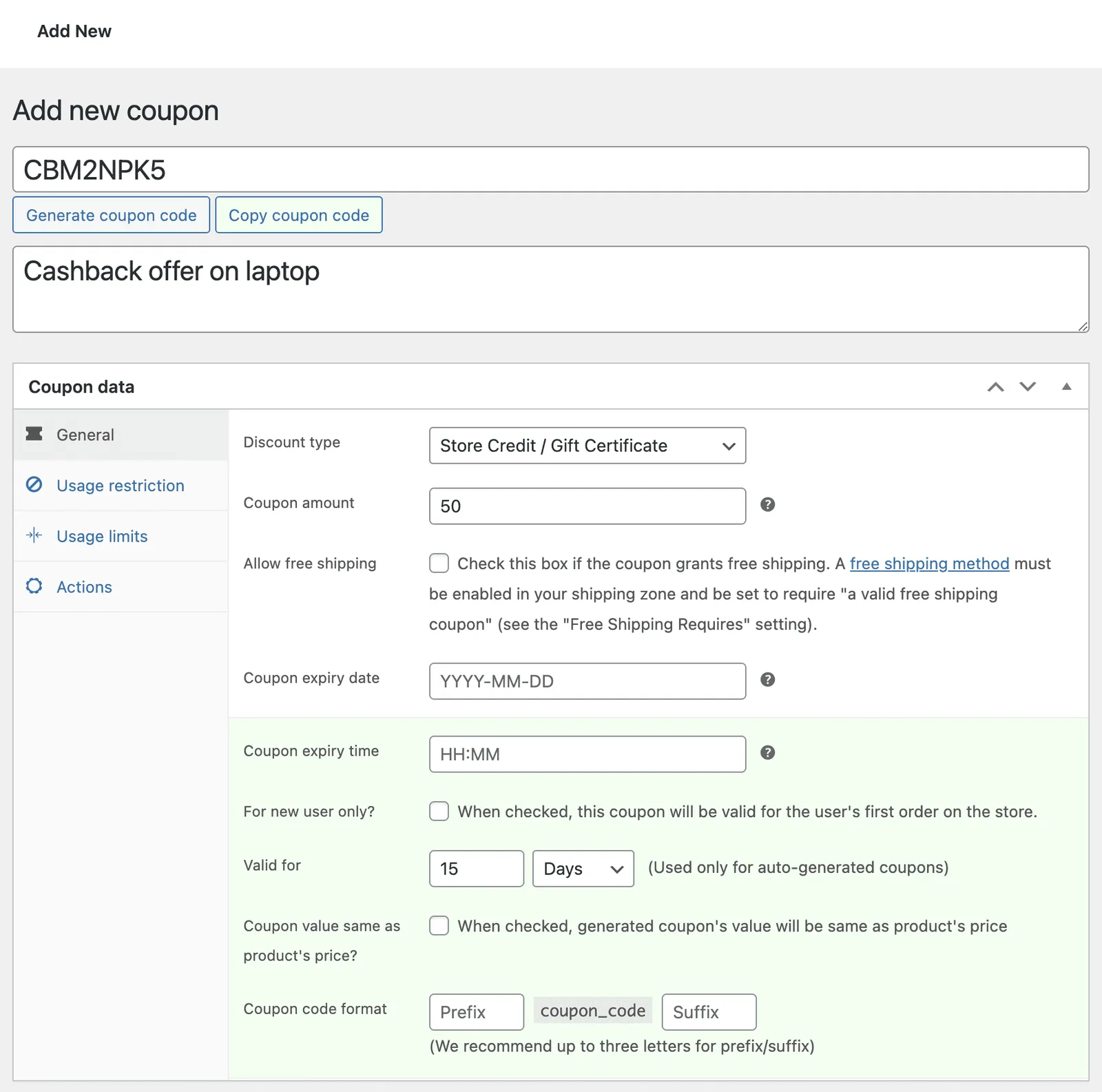 WooCommerce cashback coupon creation with Smart Coupons