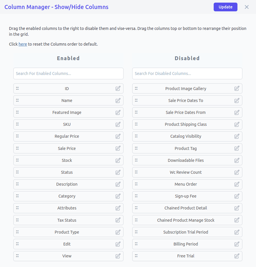 show hide WordPress admin columns