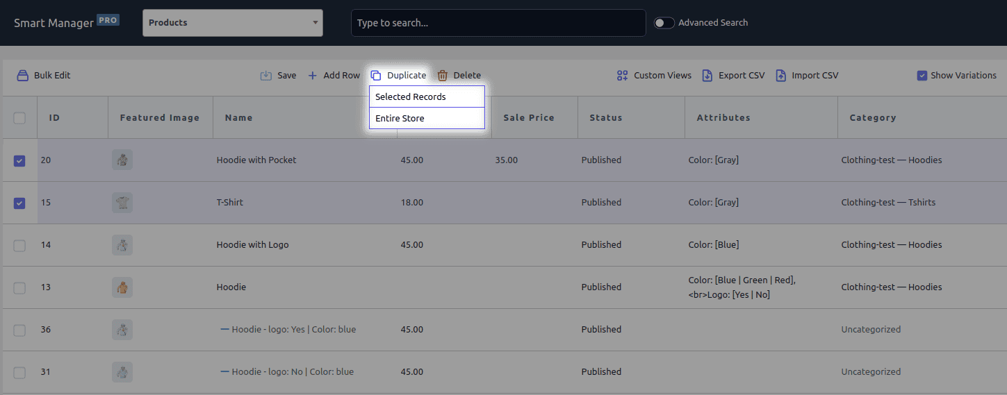 duplicate products with Smart Manager