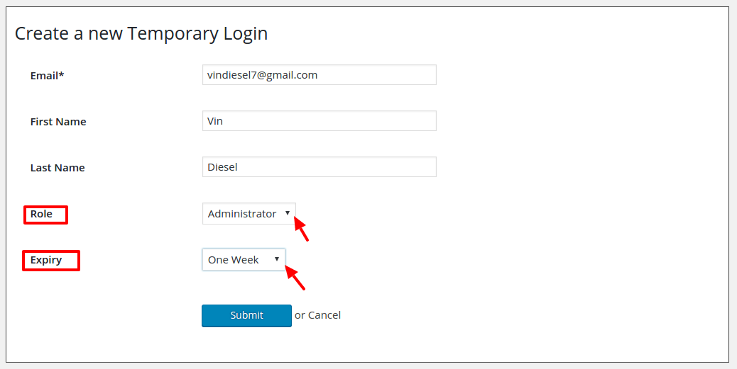 Create temporary login WordPress